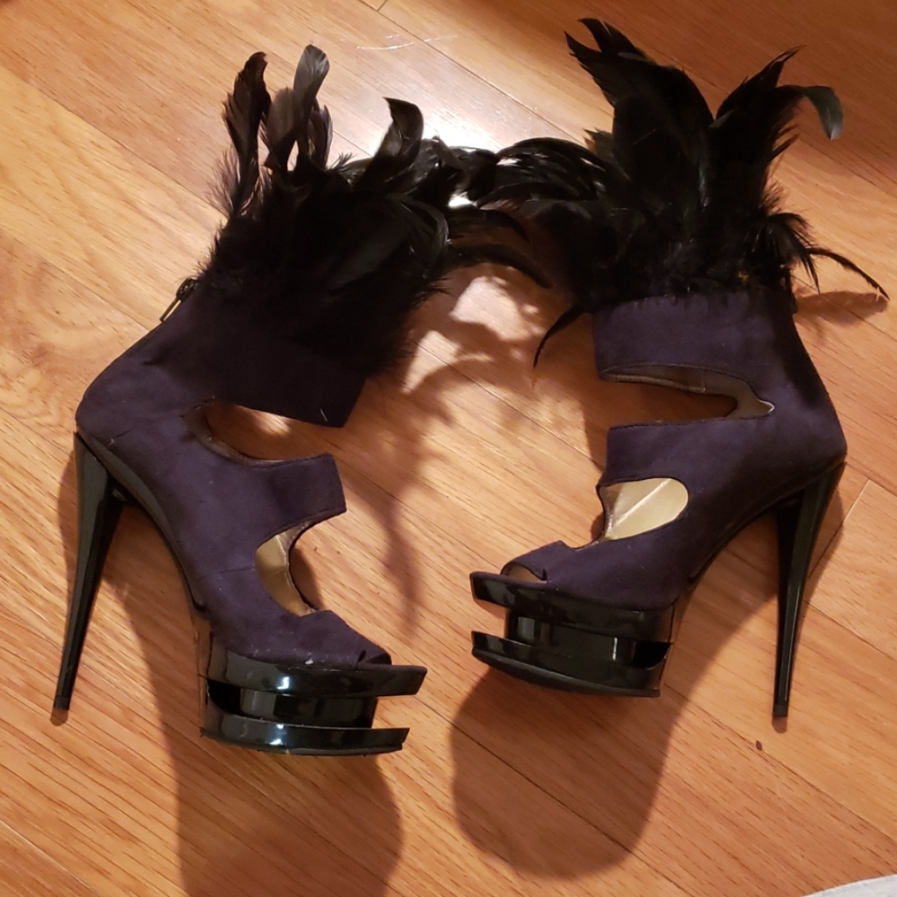 🖤🎉Dance Heels Feather & *Leather* Sz 8 🎉🖤